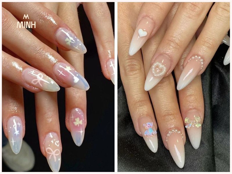 Mẫu móng tay màu hồng cam pastel ombre thời thượng