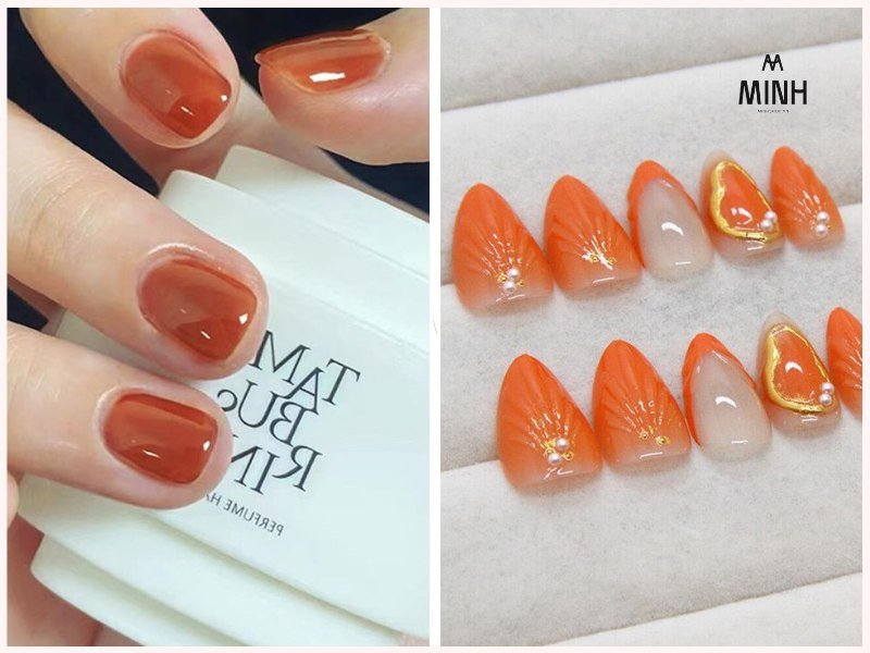 Mẫu móng tay màu cam pastel tạo vẻ ngoài năng động