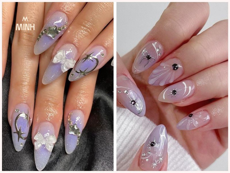 Mẫu móng tay màu tím pastel tạo vẻ đẹp huyền bí