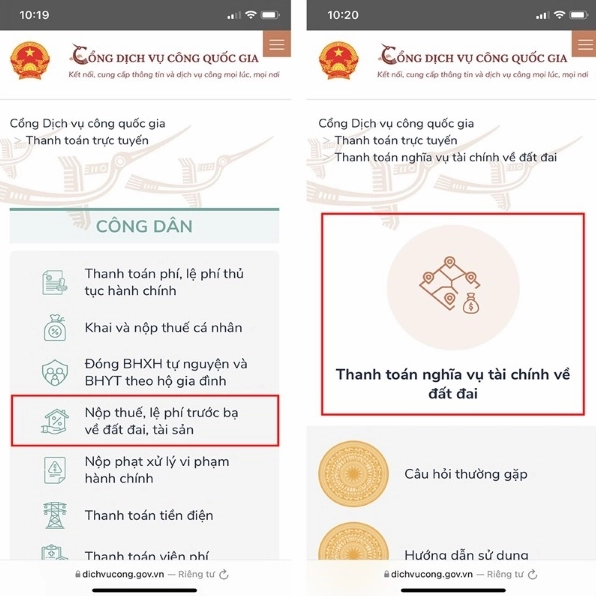 Bảng tra cứu thuế đất trực tuyến