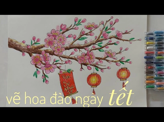 Bức tranh cành đào hoàn chỉnh
