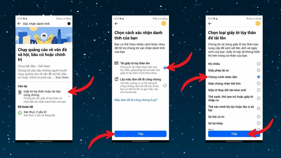 Giao diện tải lên giấy tờ xác minh danh tính Facebook