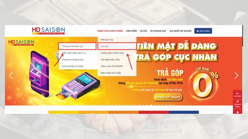 Giao diện ứng dụng HD SAISON hỗ trợ tra cứu hợp đồng