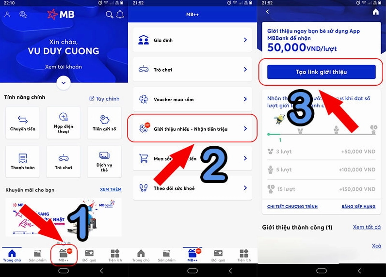 Hướng dẫn nhập mã giới thiệu MB Bank