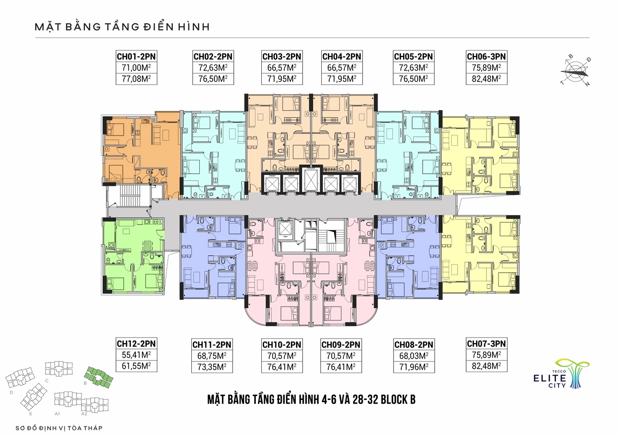 Mặt bằng căn hộ điển hình Tecco Elite City Thái Nguyên