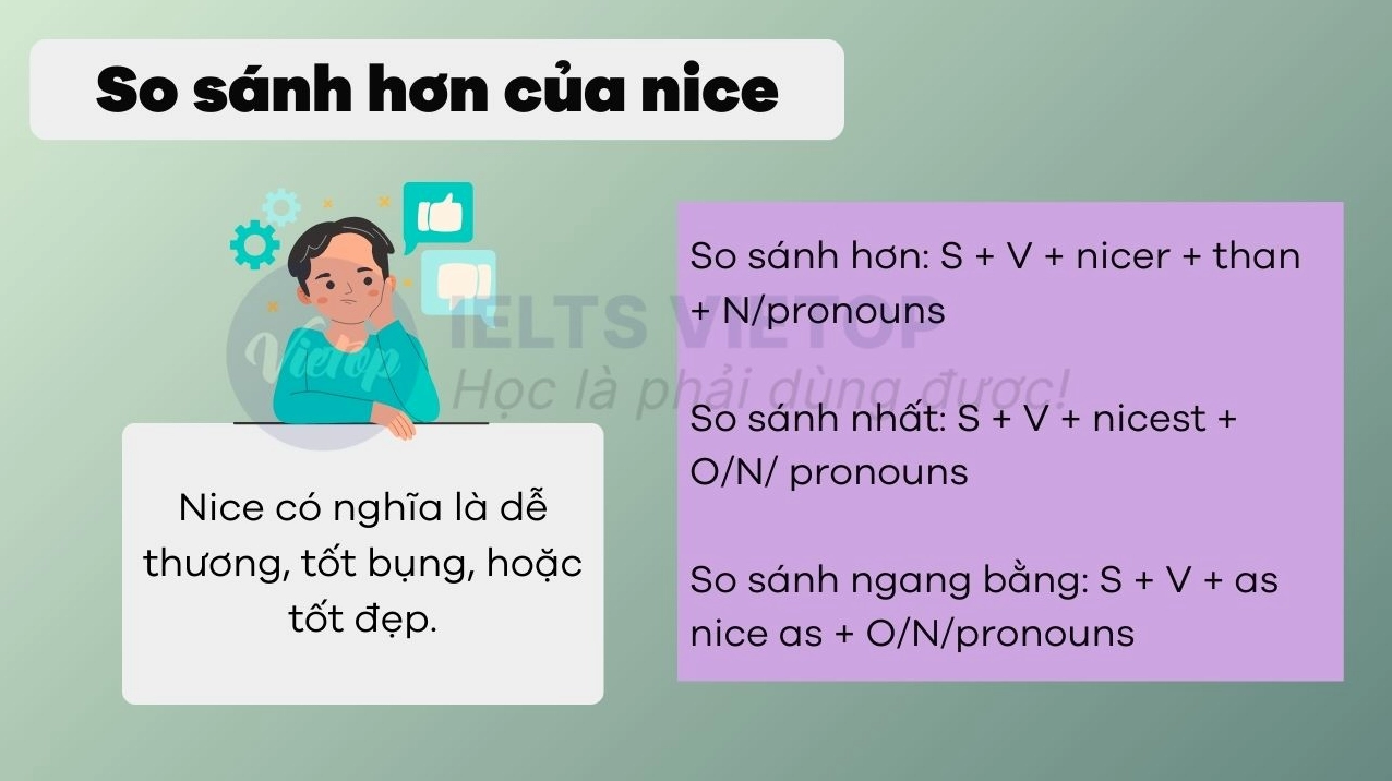 Nice là gì? Giải mã ý nghĩa và cách dùng chuẩn xác nhất 2026 Minh họa cấu trúc so sánh hơn của Nice