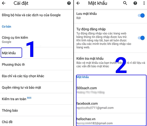 Quản lý tài khoản Google xem mật khẩu