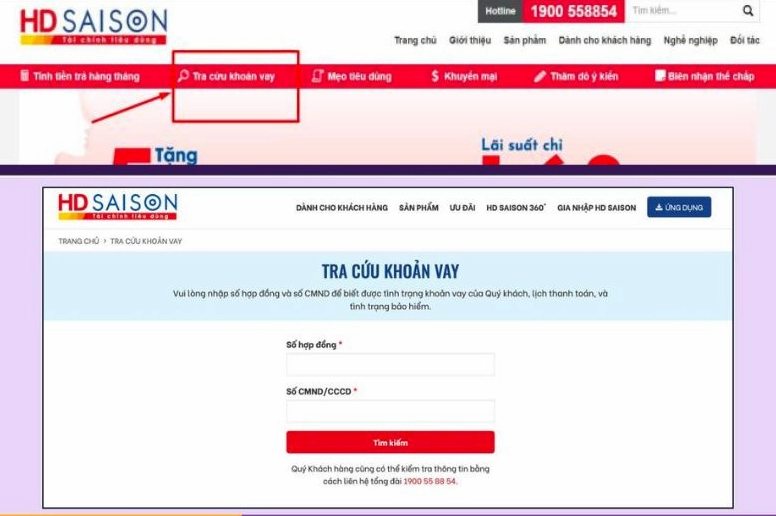 Quy trình tra cứu hợp đồng HD SAISON trên website