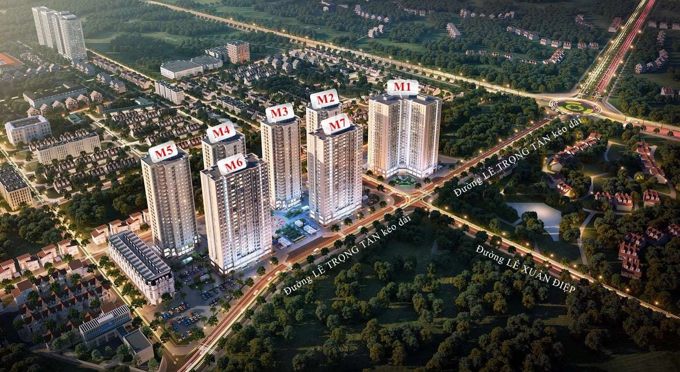 Tổng thể dự án Mipec Kiến Hưng với 7 tòa nhà