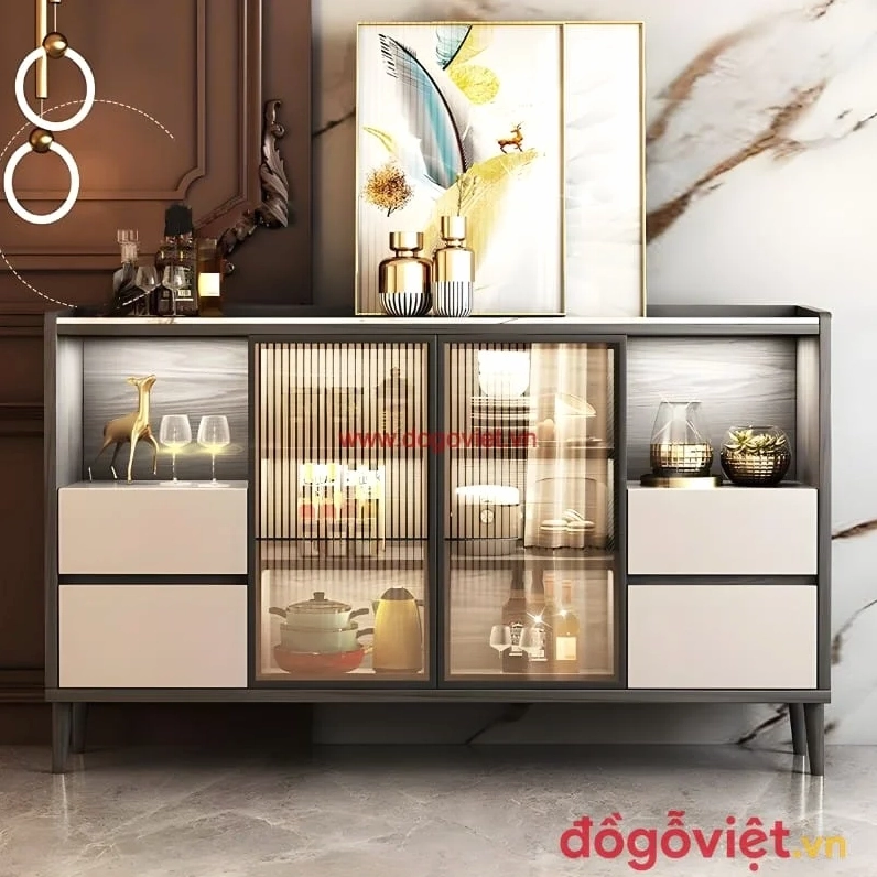 Tủ đựng chén bát gỗ công nghiệp hiện đại