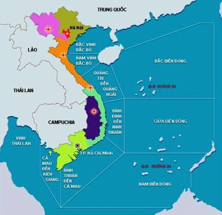 Bản đồ Biển Đông với các đường phân chia