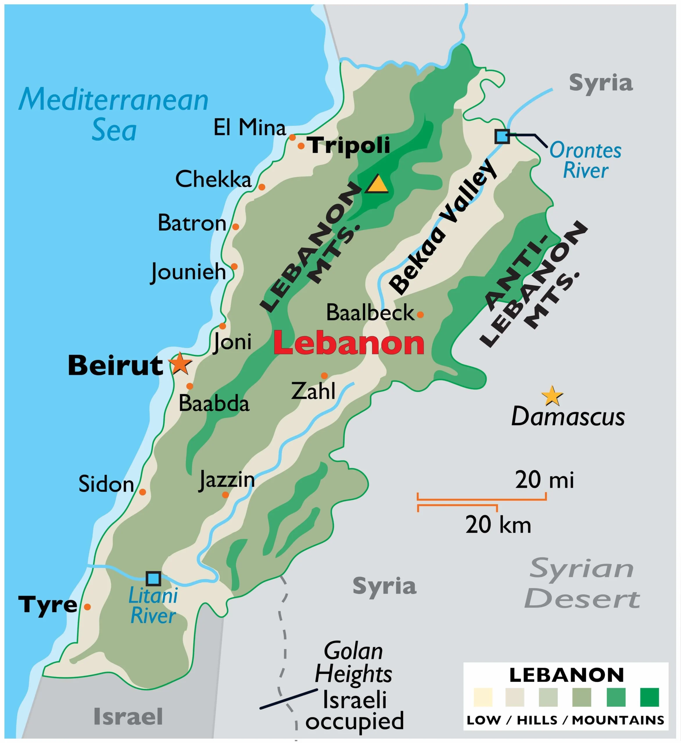 Bản đồ địa lý Lebanon