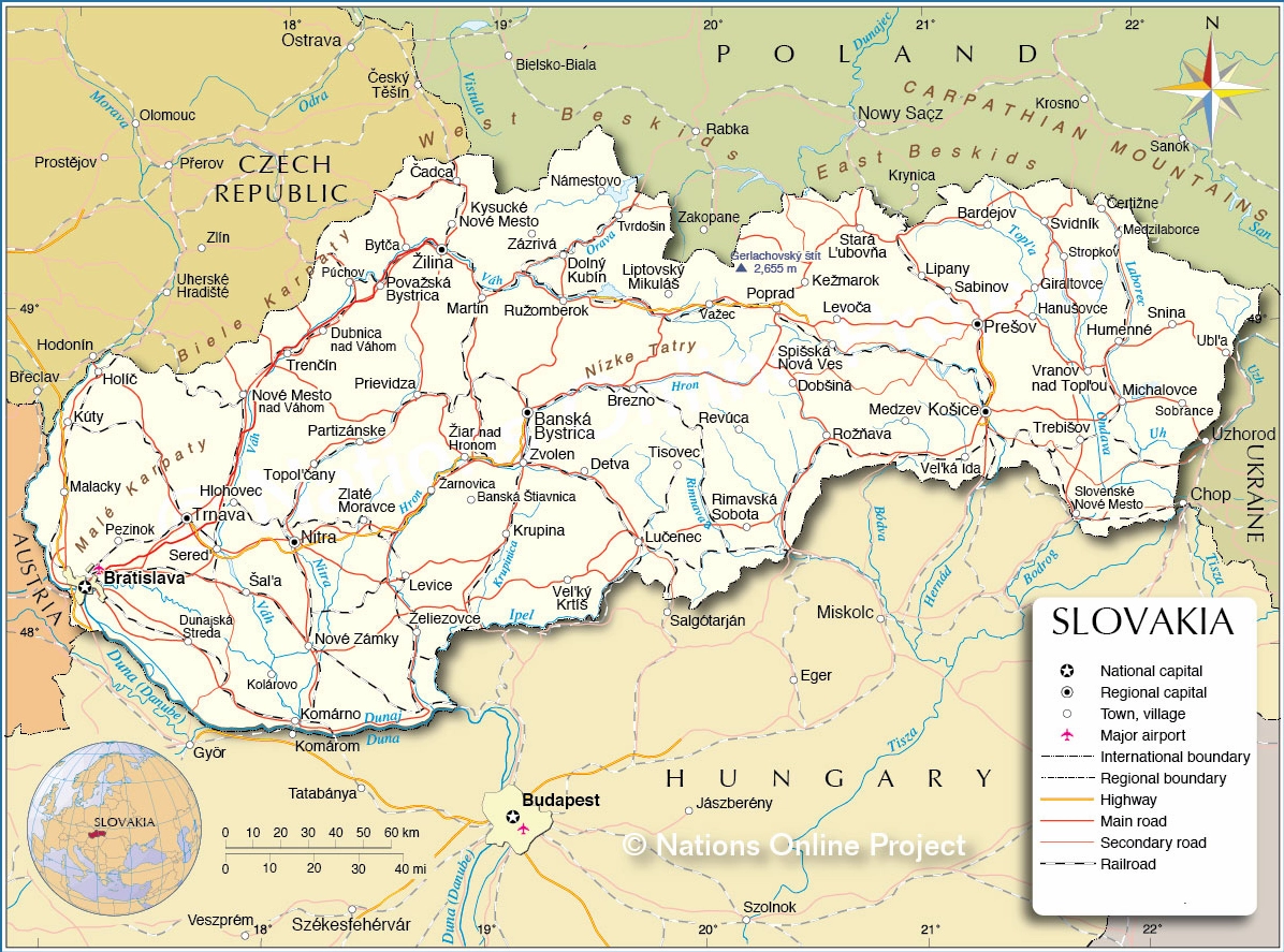 Bản đồ Slovakia thể hiện vị trí tại Trung Âu