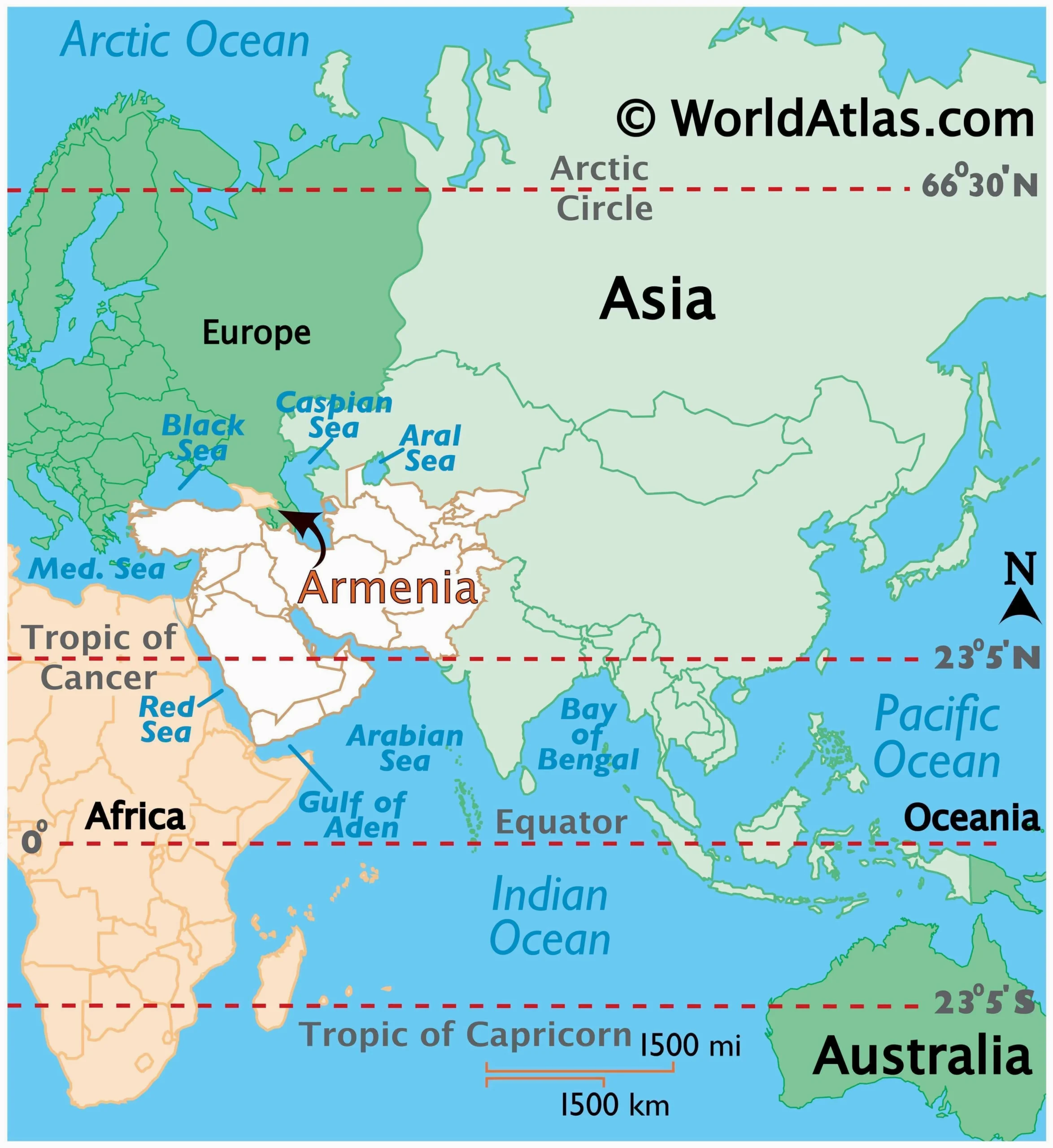 Bản đồ vị trí địa lý của Armenia