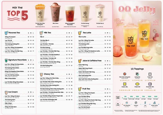Menu trà sữa Koi Thé hấp dẫn
