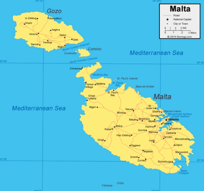Vị trí địa lý của Malta trên bản đồ thế giới